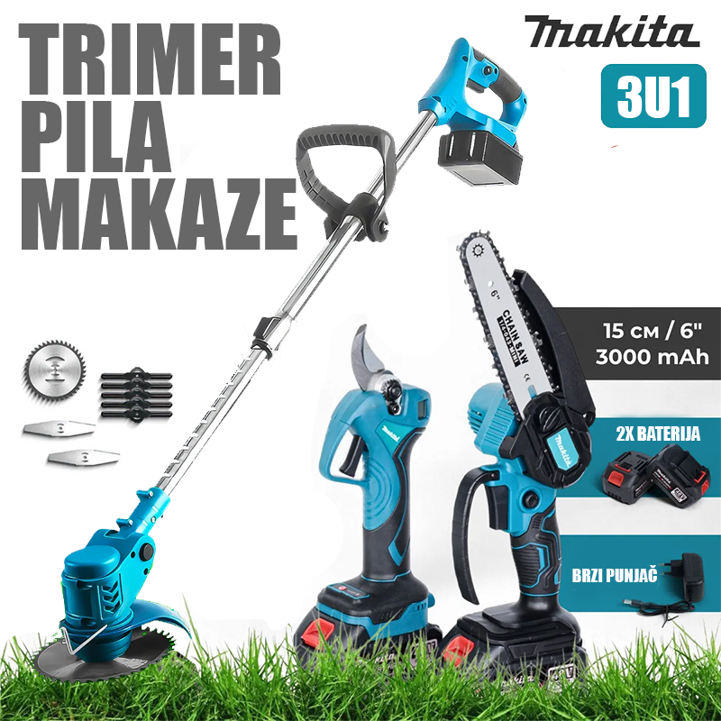 Makita 3u1 aku vrtni set trimer pila makaze